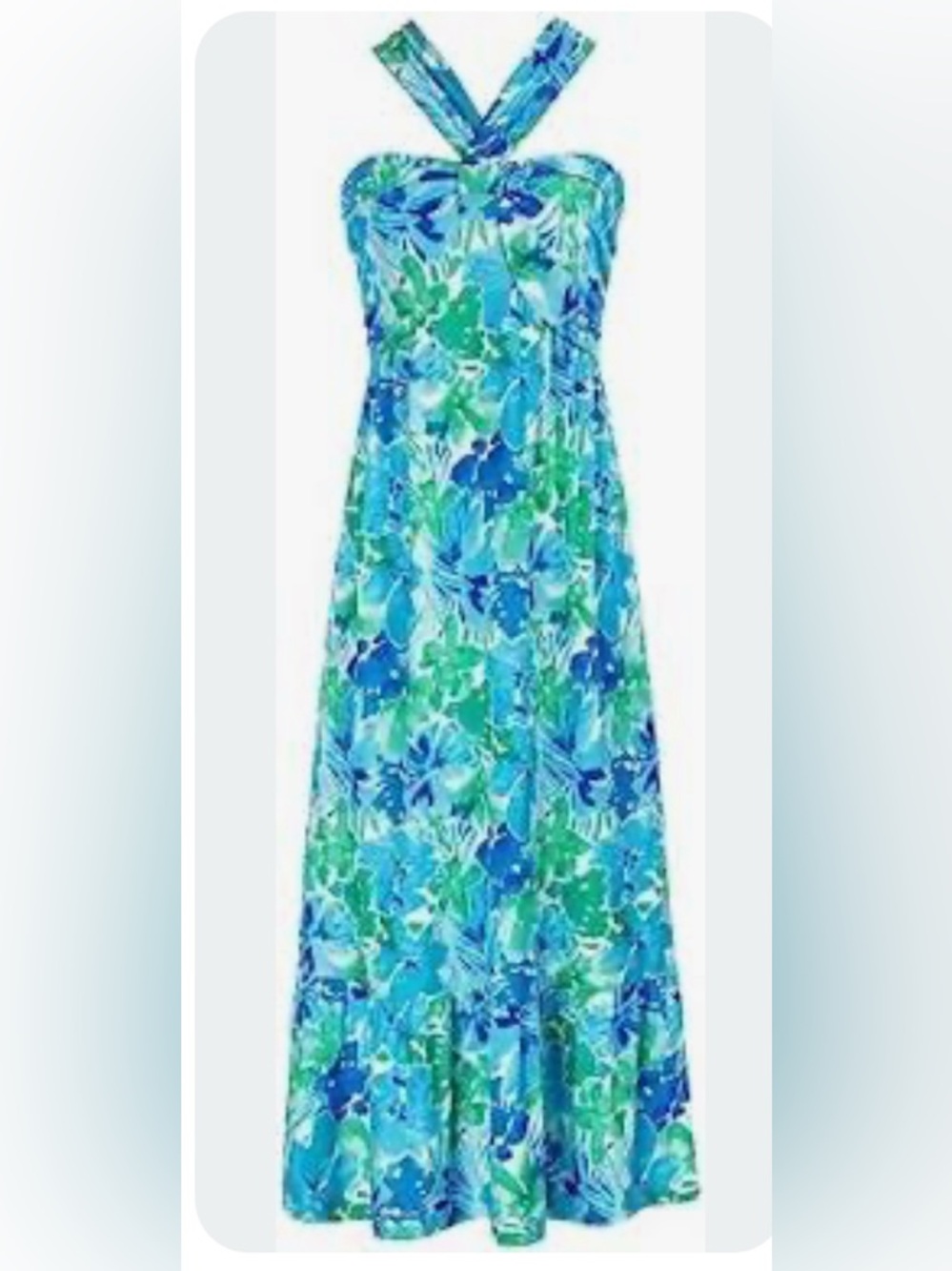 Grace Karin Blue Green Y Neck Floral Halter Maxi Dress
